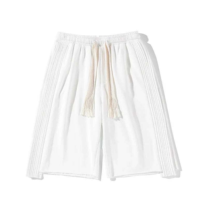 saferido Solid Loose Shorts Thin Summer Sports Thousand Pleated Straight Wide-leg Casual Pants Oversized 5-point Pants Men's White Orange