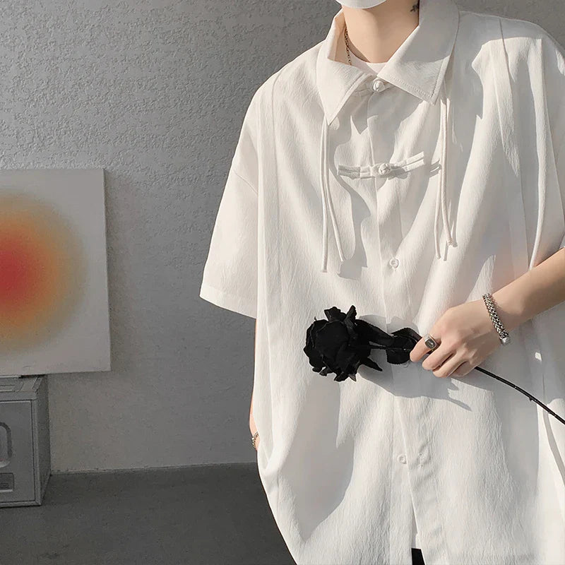 saferido Men's Casual Blouse Long Sleeve Tee Shirt Y2K Vintage Oversized Blouses Chinese Style Baggy Button Up Shirt