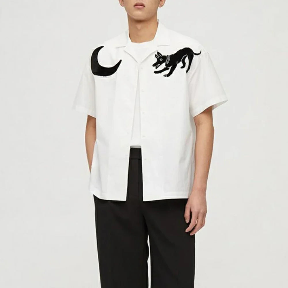 saferido Mens Japanese Graffiti Printed Casual Short-Sleeve Shirt 2024 New Genderless Fashion Personality Youth Trend Simple Shirt Unisex