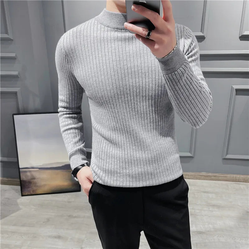 saferido British Style Men Winter Solid Color Turtle Pullover Knitted Shirt Slim Sweater Men Knitted Sweaters Men Knitwear S-4XL