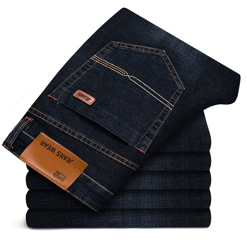 Men's Brand Stretch Jeans Business Casual Slim Fit Denim Pants Black Blue Trousers Jeans Male