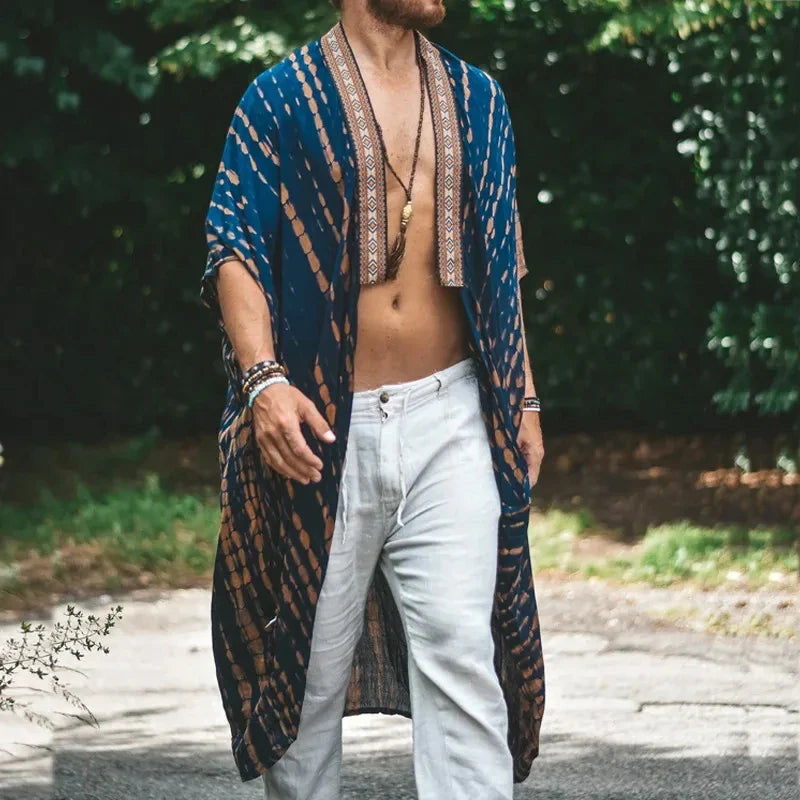 Summer Fashion Shawl Mens Print Long Windbreaker Cardigan Hawaiian Beach Sunscreen Cloak Casual Loose Cape Coat For Men Tops