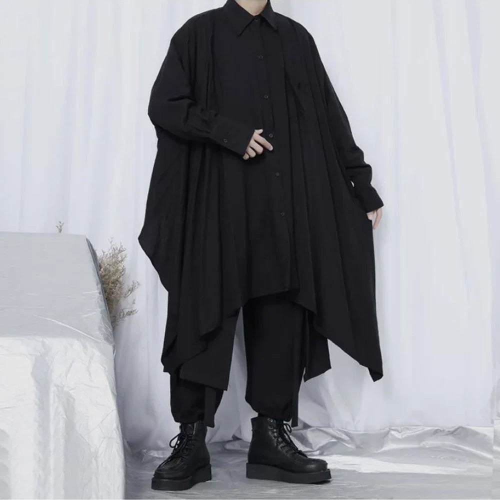 saferido Shirt Men Spring New Long Sleeve Fashion Hrajuku Gothic Irregular Handsome Loose Oversize Turn-down Collar Stylish Clothing
