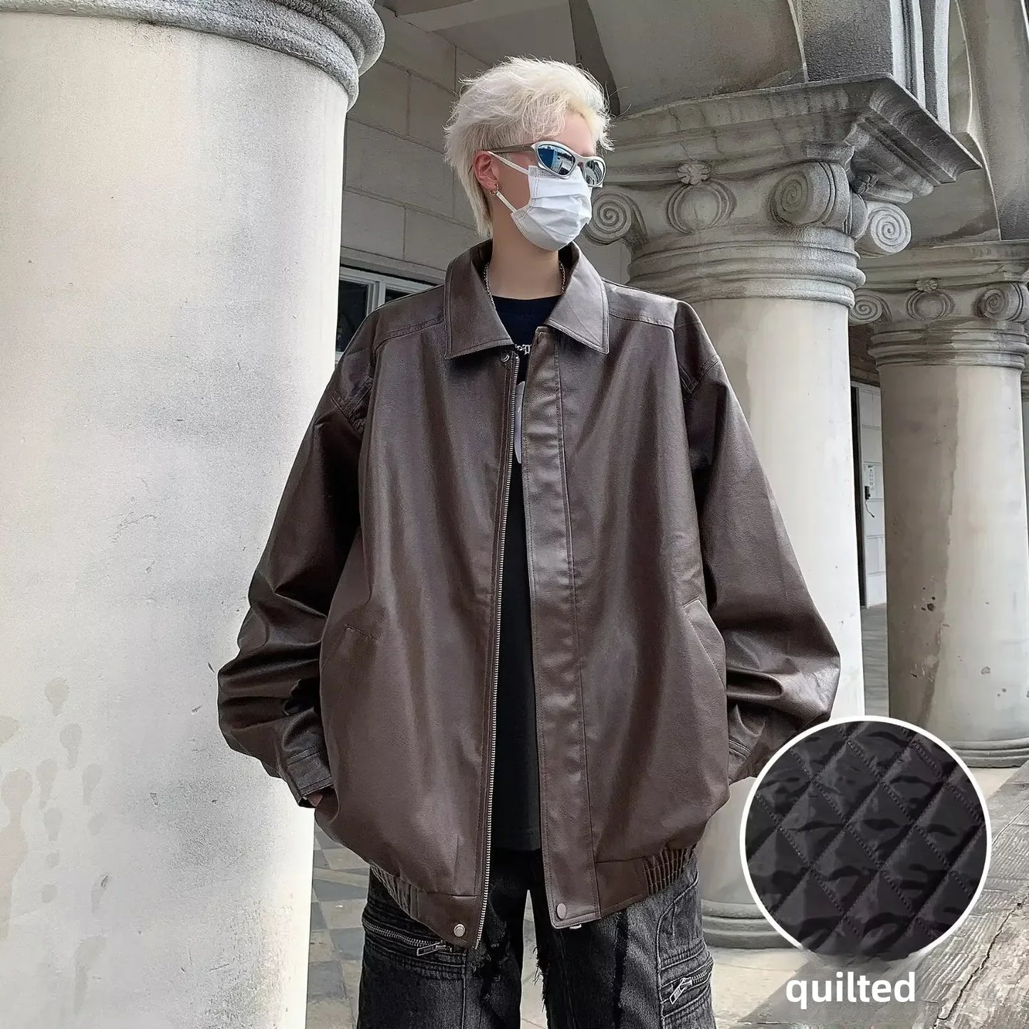 saferido Autumn New Pu Leather Solid Color Hip Hop Jacket Top Fashionable American Style Vintage Motorcycle Jacket For Men Women