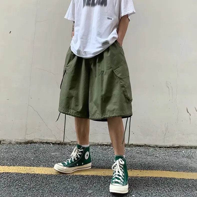 saferido Summer Mens Cargo Shorts Loose Hip Hop Harajuku Straight Streetwear Bermuda Masculina