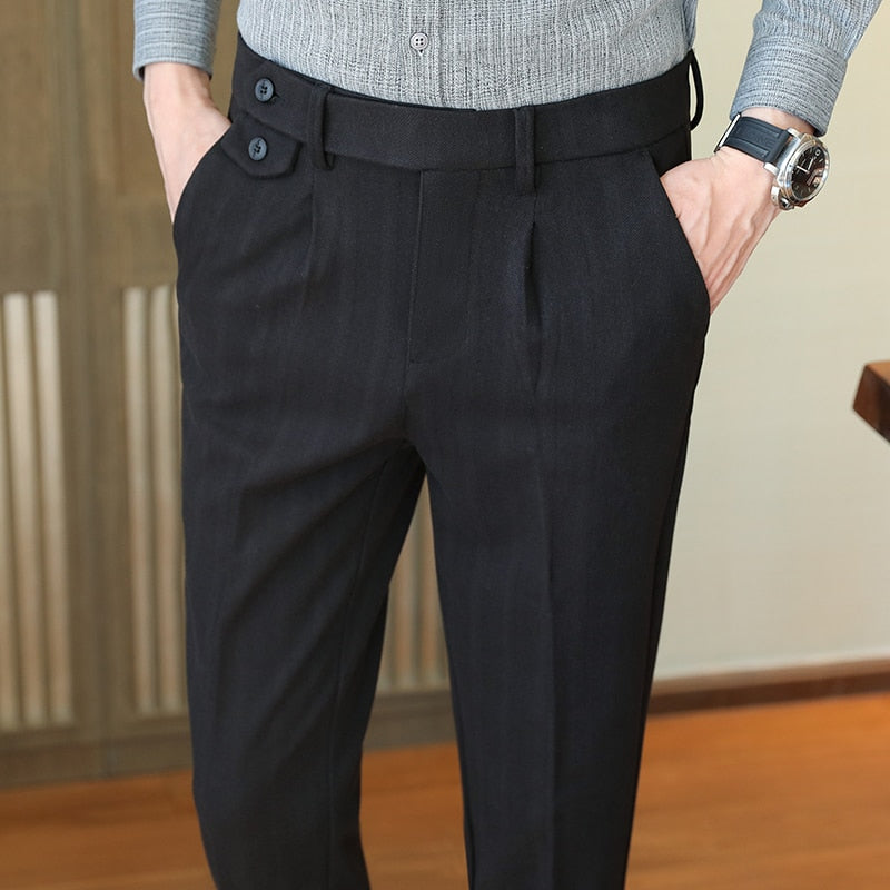 British Style Winter Men Thick Woolen Cloth Suit Pants Casual Straight Drape Korean Fashion Business Trousers Male Clothing