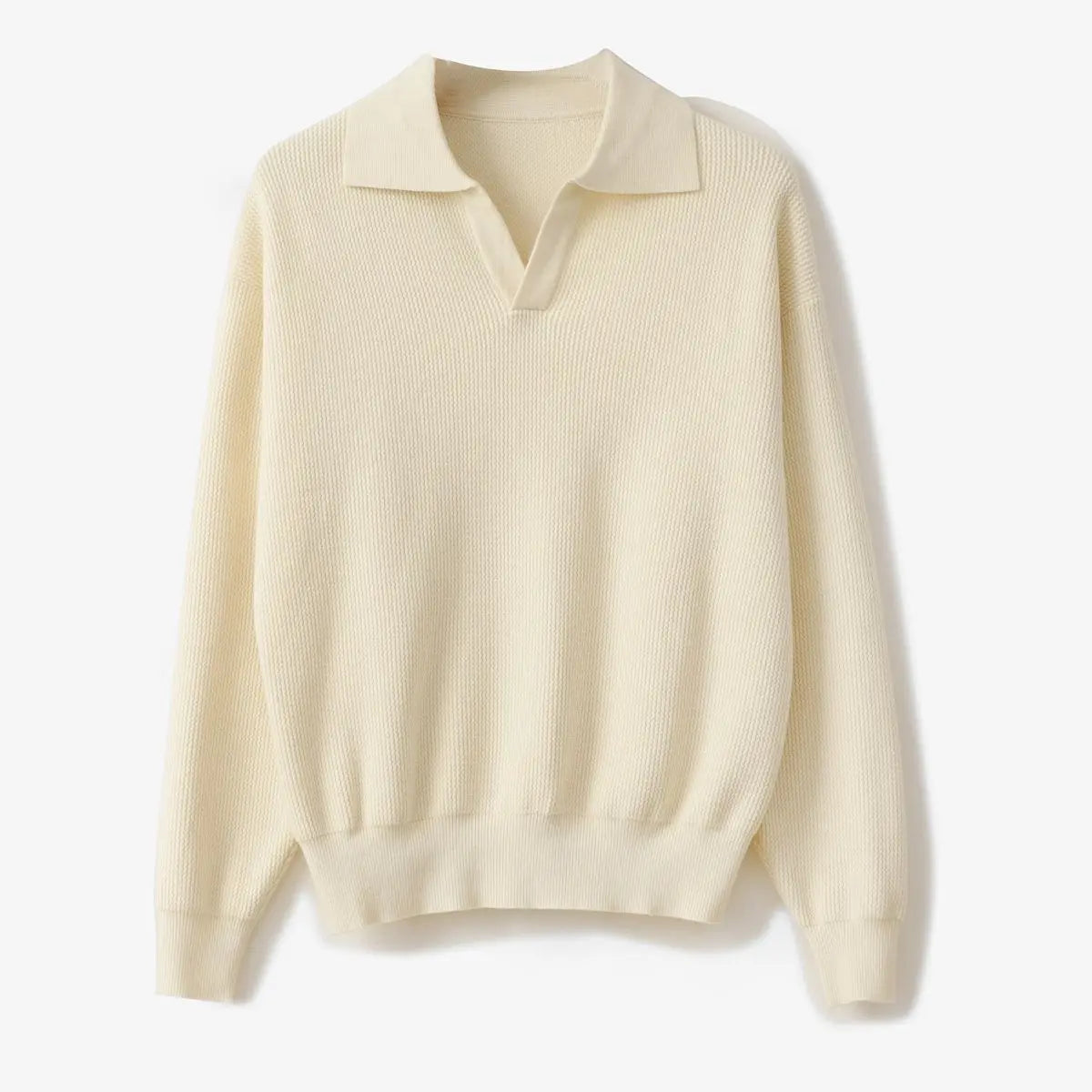 Designed Winter Small V-neck Pullover Knitted Sweater Men Retro Polo Collar Loose High-end Simple Solid Color Vintage Sweater