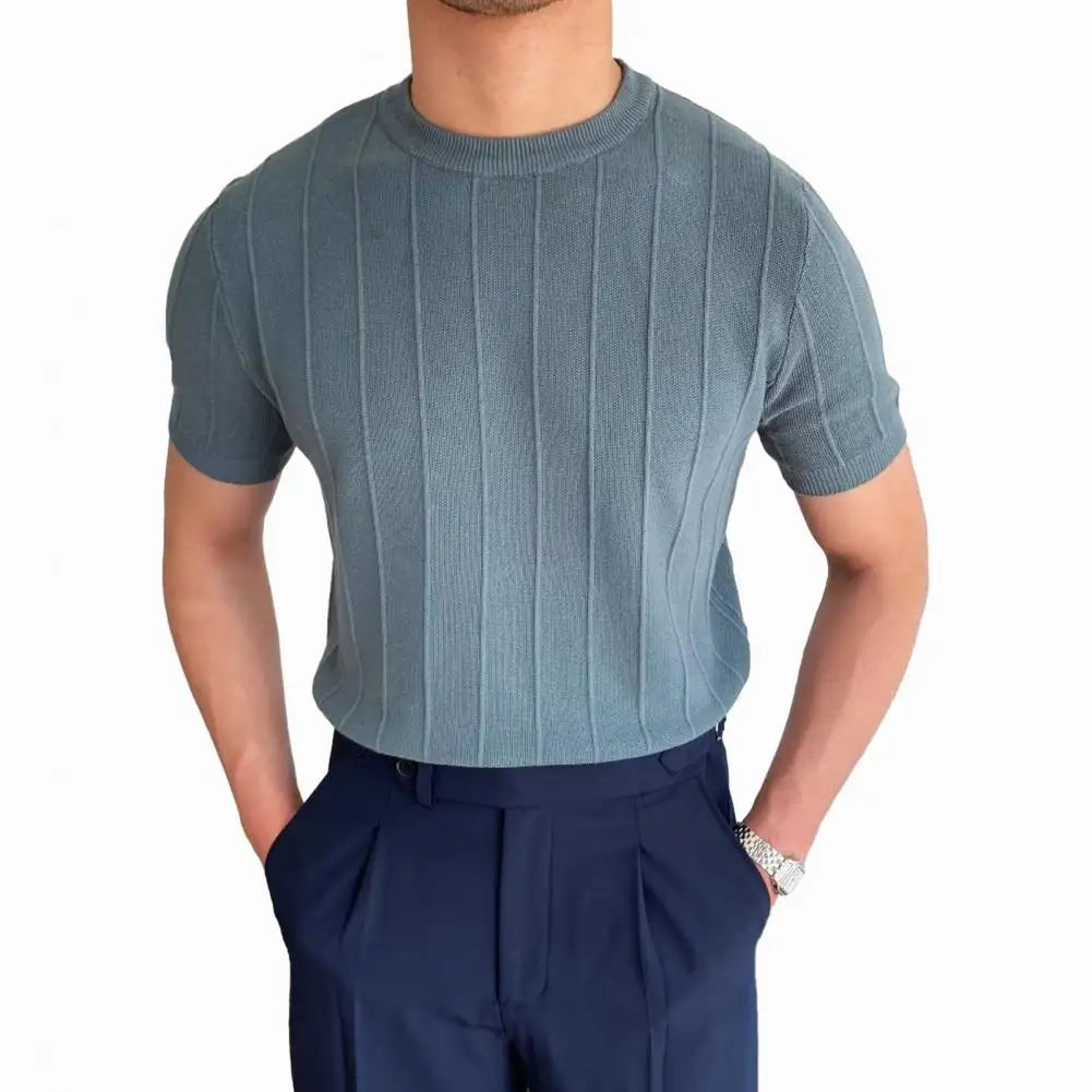 Men Solid Color T-shirt Round Neck Short Sleeve T-shirt Men's Solid Color Slim Fit Summer T-shirt for Fitness Gym Round Neck