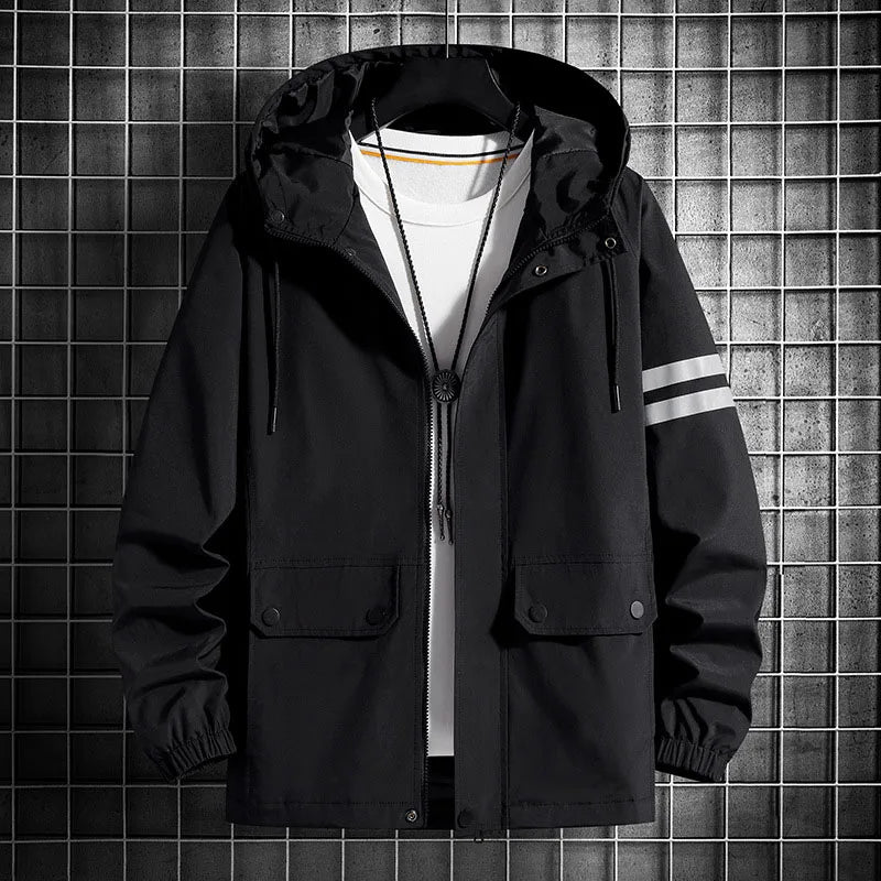saferido Men's Jacket Spring Autumn Fashion Thin Hooded Jacket Street Retro Casual Coat with Pocket Sports Windbreaker