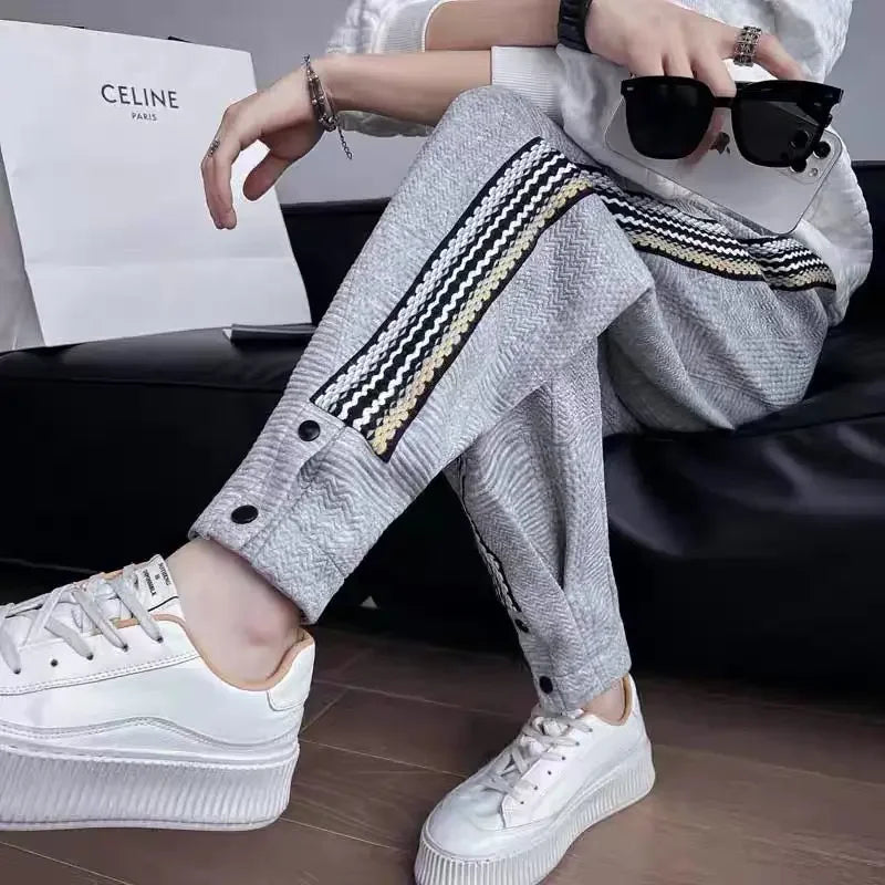 saferido Male Sweat Pants Sport Grey Track Trousers Slim Sweatpants for Men Stripe Jogger Athletic Korean Style New Items in Stylish Y2k