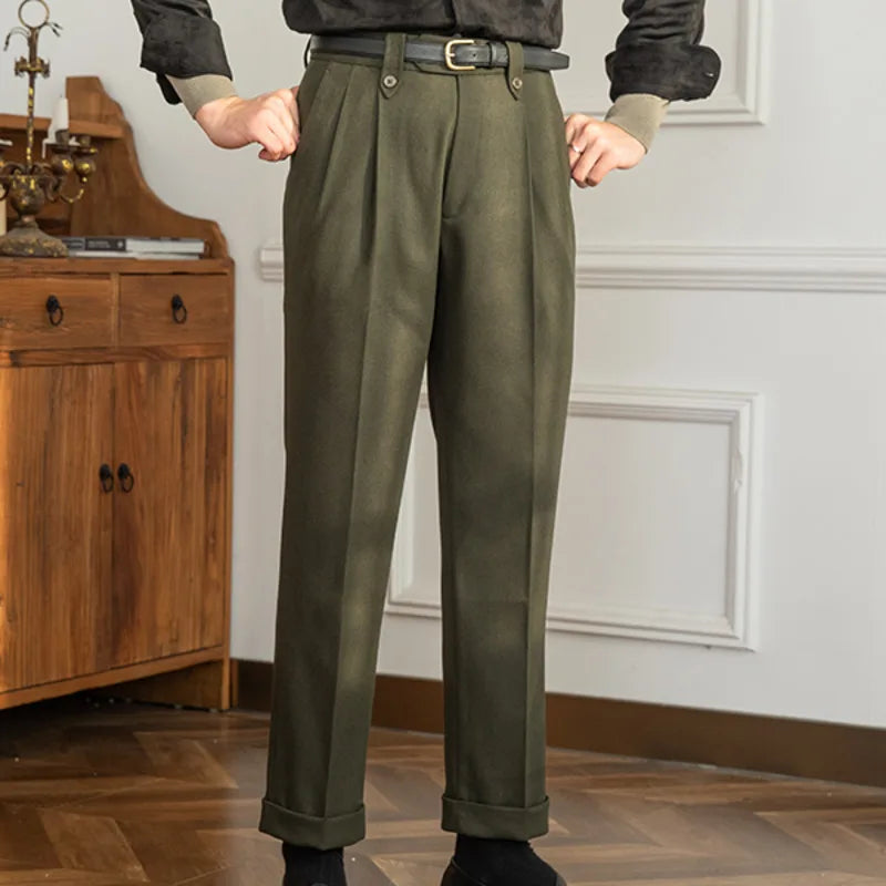 saferido British Winter High Waist Casual Men Straight Pants High Quality Versatile Slim Long Pants Men Fashion Clothes Office Trousers