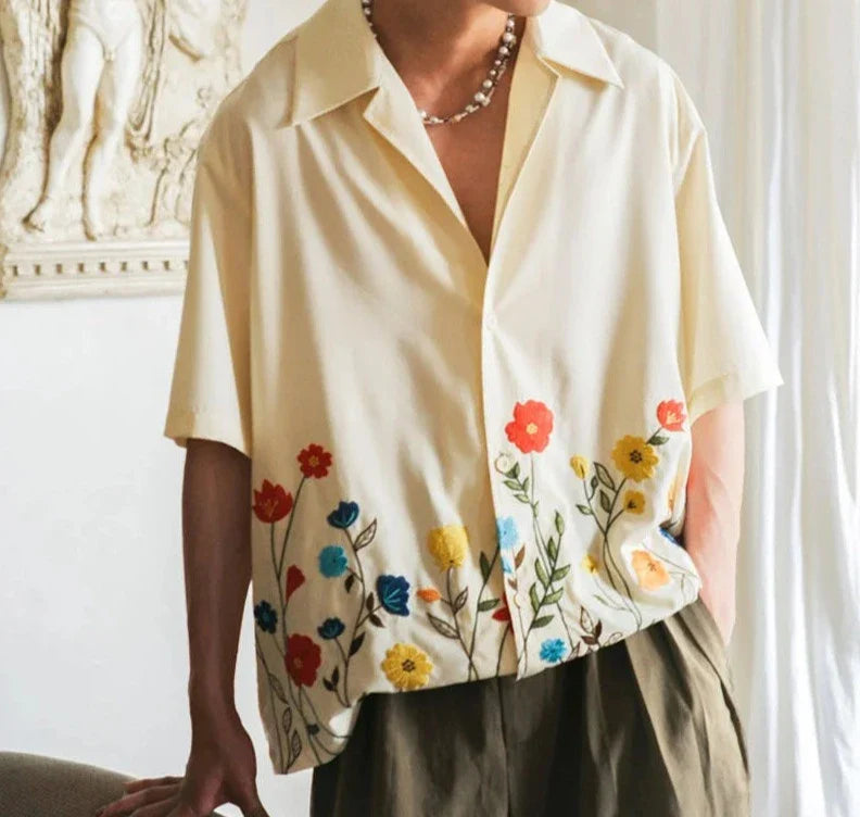 Men Shirt Flower Printing Lapel Short Sleeve Loose Men Clothing Streetwear Korean Style Summer Casual Shirts S-5XL INCERUN