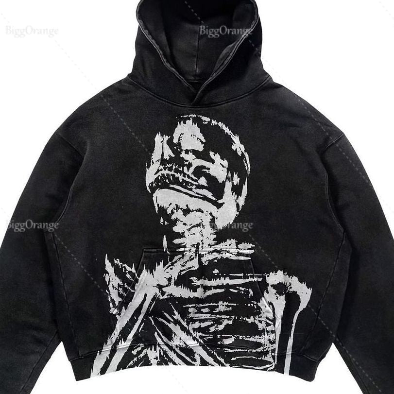 Gothic Print Hoodie Ladies High Street Harajuku Retro Hip Hop Sweatshirt Men Casual Y2k Hoodie Clothes Tops