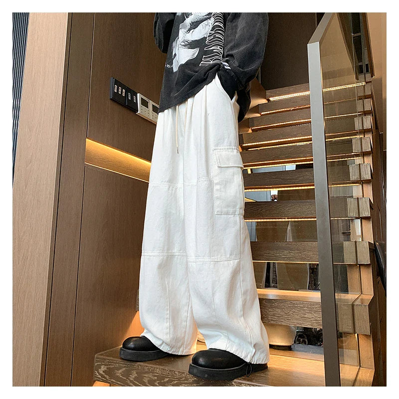 saferido Multi-Pocket Washed Cargo Pants Men Women Y2K Vintage Streetwear Loose Oversized Straight Wide-Leg Jeans Dark Green/Purple
