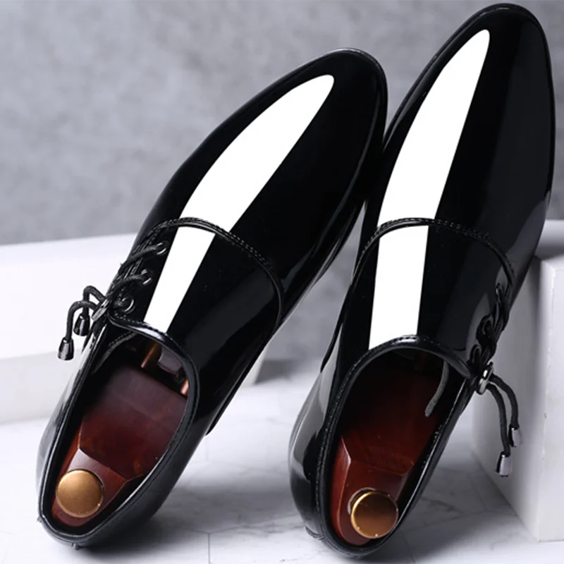 saferido Trending Italian Patent Leather Shoes for Men Business Shoe Lace Up Oxfords Plus Size Male Wedding Party Shoes Men Black Leather