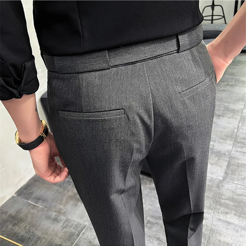 saferido Spring Men Pants Korean Slim Fit Men Casual Ankle Length Pants Streetwear Men High Quality Black Gray Dress Suit Pant Man