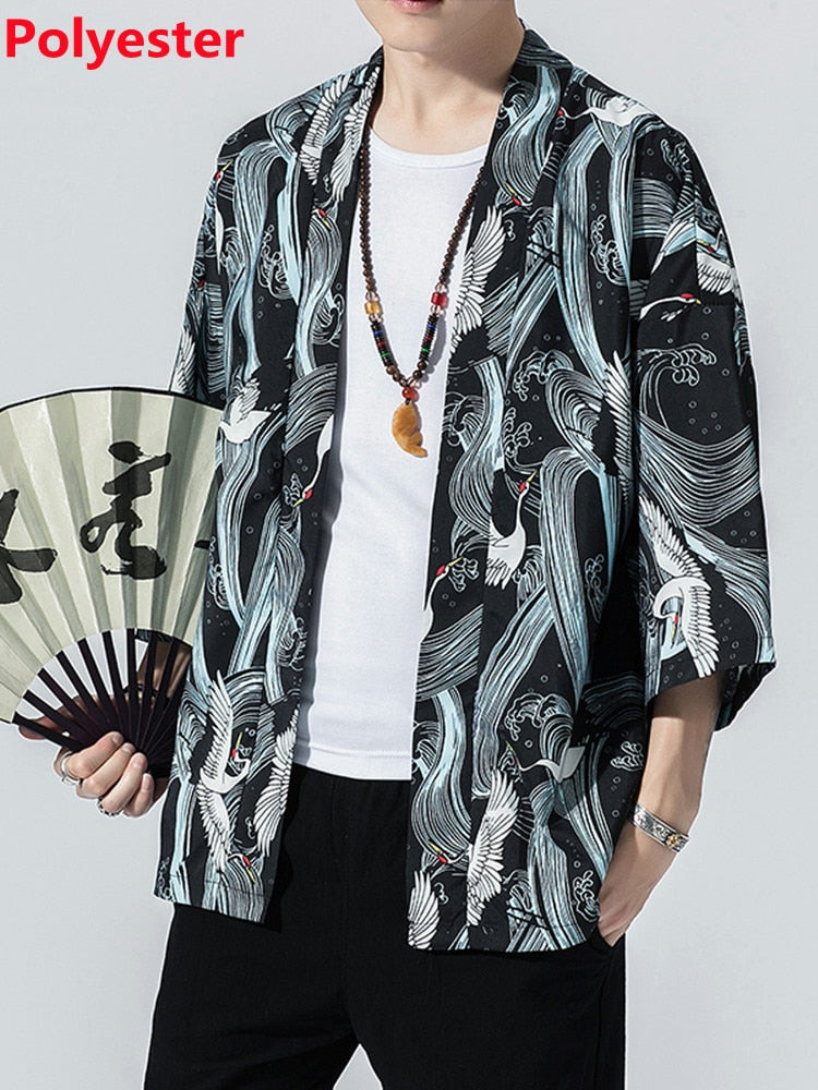 Kimono Japanese Costume Men Coat Harajuku Style Tops Japan Haori Cardigan Chinese Traditional Jacket Loose Shirt Yukata Coats