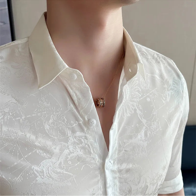 saferido British Style Men Summer High-end Printed Business Shirts/Male Slim Fit Lapel Casual Shirts With Short Sleeves S-4XL