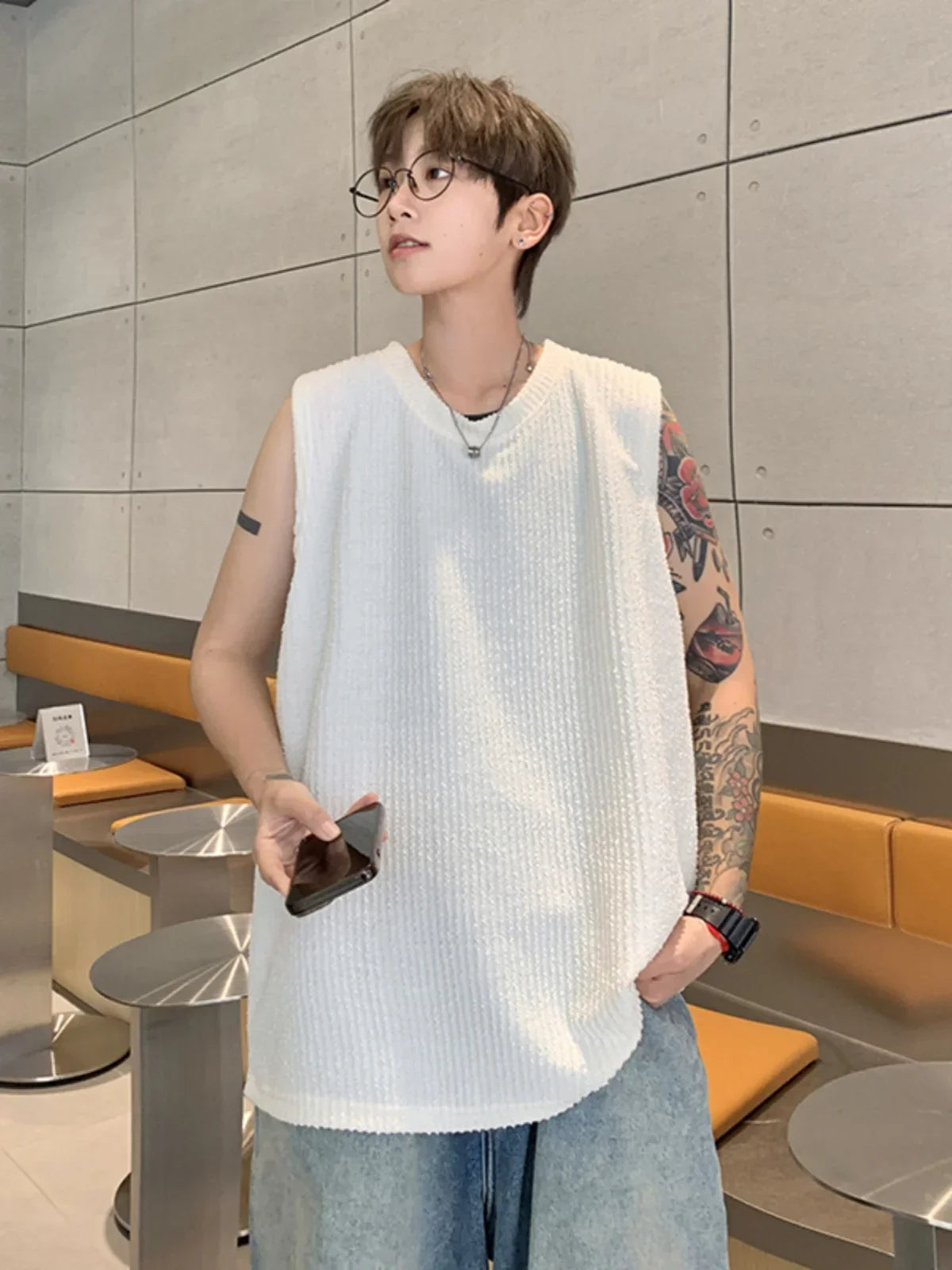 saferido Men Tanks Tops Streetwear Simple Summer Baggy Solid Colors New Arrival Comfortable Casual Popular All-match Tops Korean Style