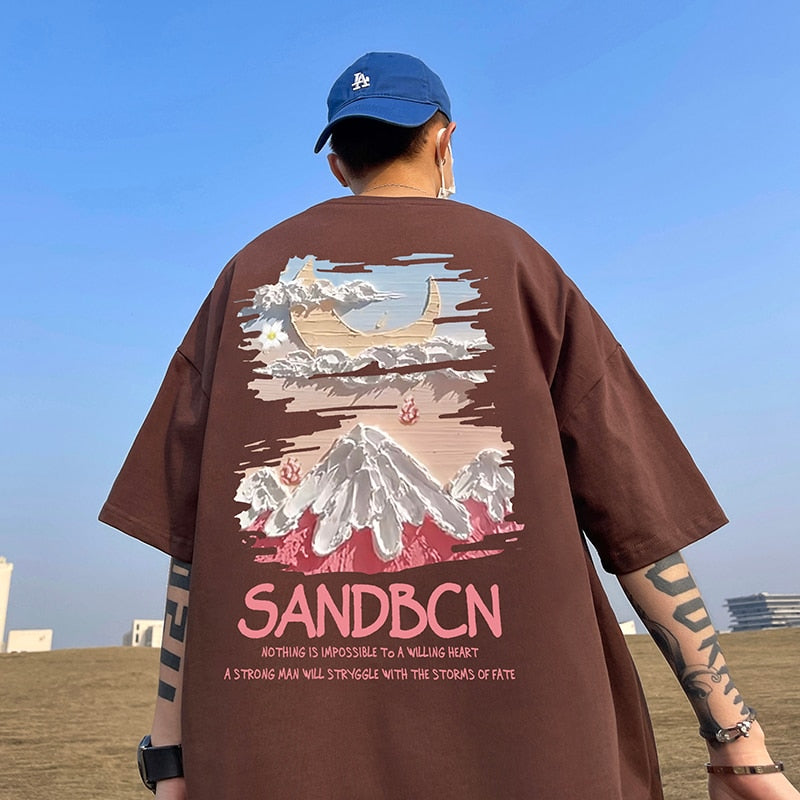 100% Cotton Heavyweight American Fashion Graphic Print Loose Short-sleeved T-shirt Oversized T Shirt for Men Women S-5XL