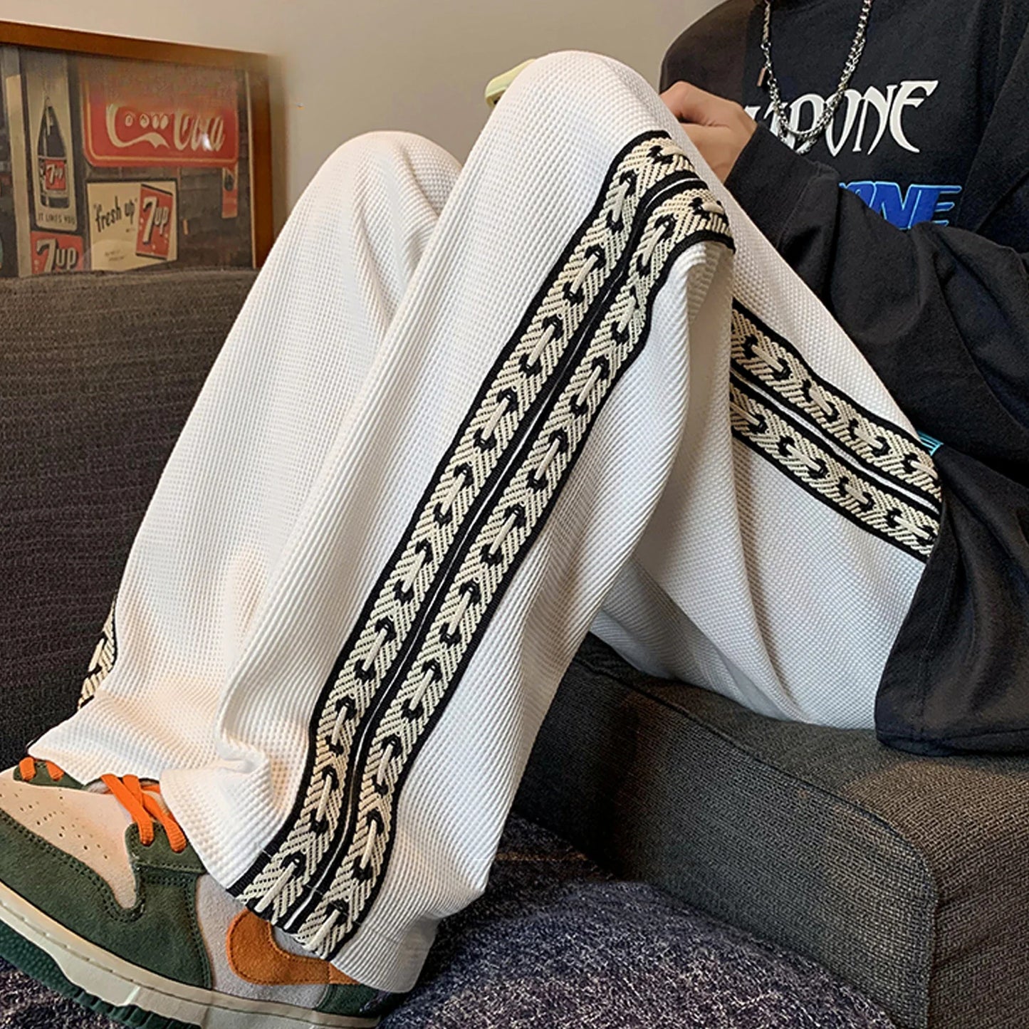 saferido American High Street Casual Jogger Pants Men's Sweatpants Y2K Street Fashion Loose Straight Wide-Leg Baggy Pants Streetwear