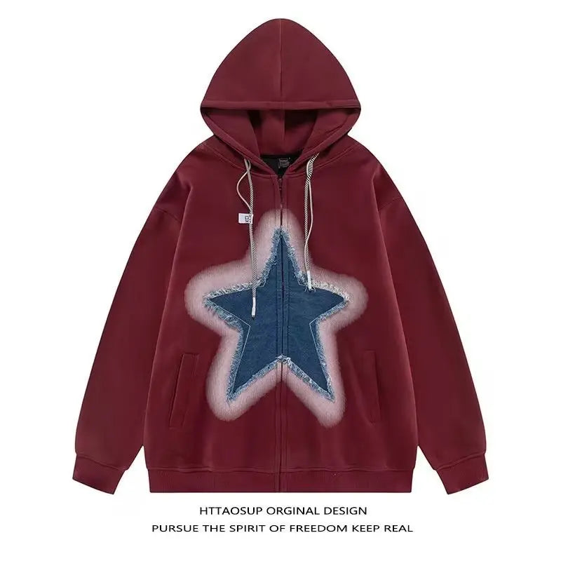 saferido Men's Hoodies Sweatshirt Women's Oversized Sweatshirts with zipper Harajuku Casual Style Y2k Star Coat Streetwear Hip Hop Jacket