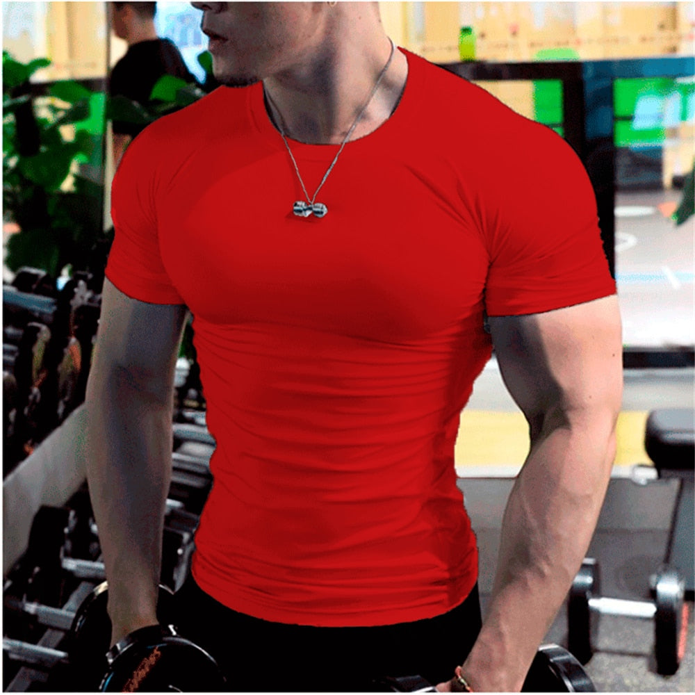 Men's Summer Short Sleeve Fitness T Shirt Running Sport Gym Muscle T-shirts Oversized Workout Casual High Quality Tops Clothing