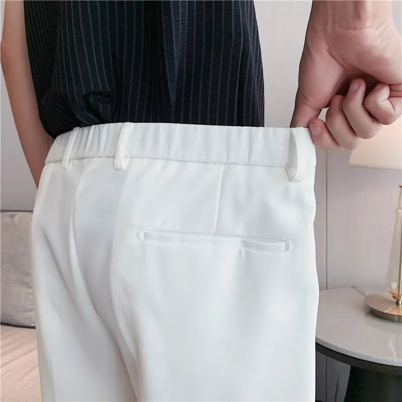 saferido British Style Men's Summer Business Leisure Shorts/Male Slim Fit Loose Suit Shorts/White Blue Black Plus Size S-2XL