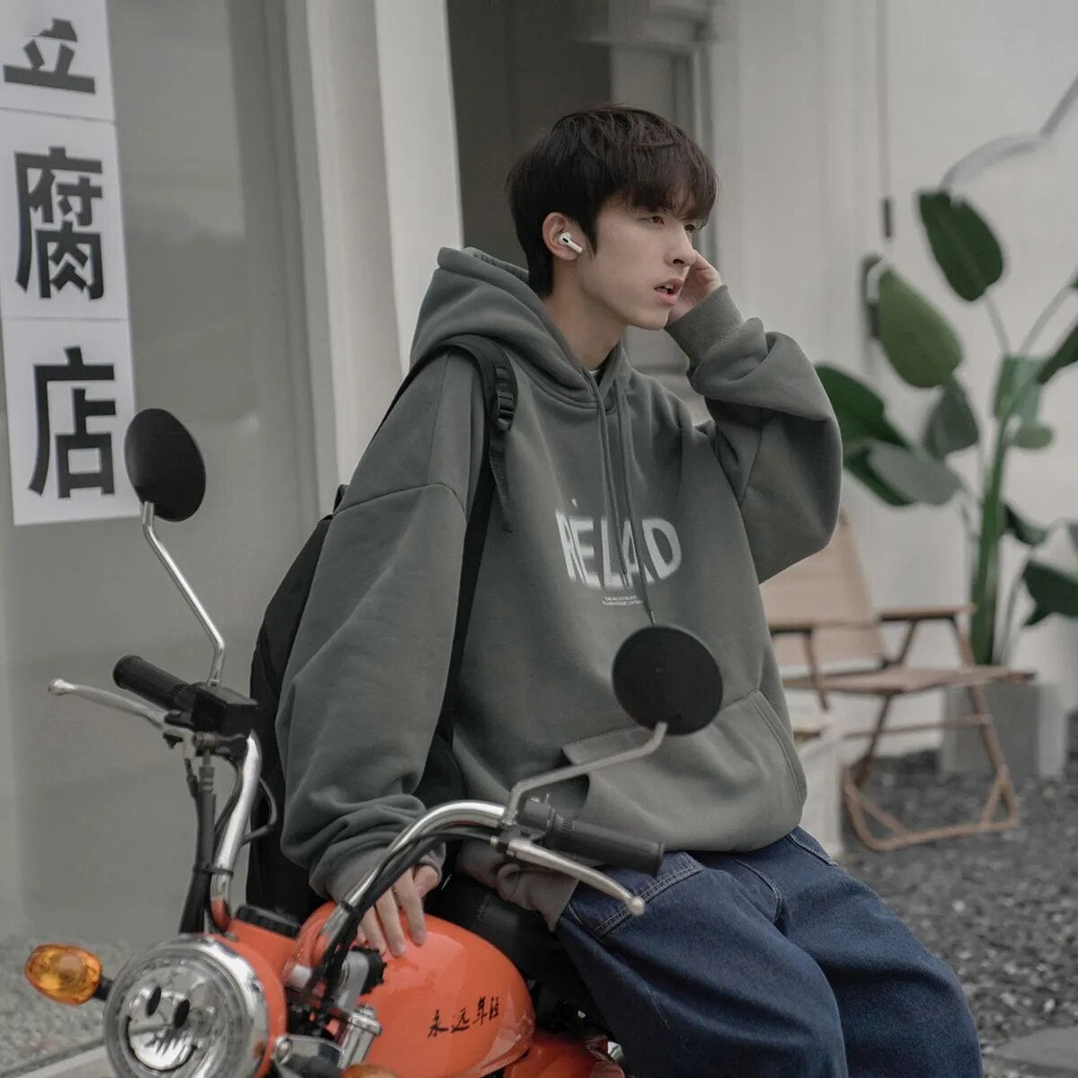 Autumn Men Fleece Hoodies Fashion New Pullovers RELAD Letter Print Hooded Sweatshirt Casual Tracksuit Loose Male Streetwear Tops