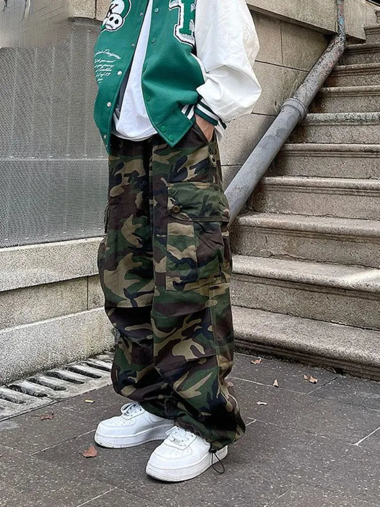 Famous Brand Trendy Camouflage Casual Spring Autumn High Waist Loose Sports Overalls Cargo Pants Men