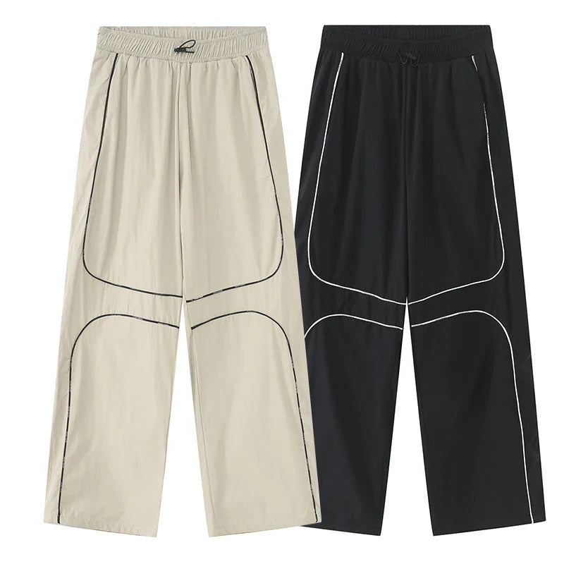 saferido Wide Leg Sports Pants for Men Khaki Trousers Hip Hop Patchwork Black Loose Casual Korean Male Streetwear Men's Clothing