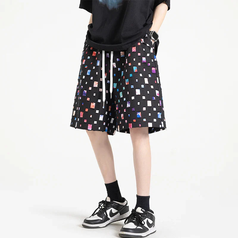 Summer New Plaid Checked Oversize Shorts Men Black/White Soft Comfortable Drawstring Shorts Plus Size 5XL-M Jogger Clothing