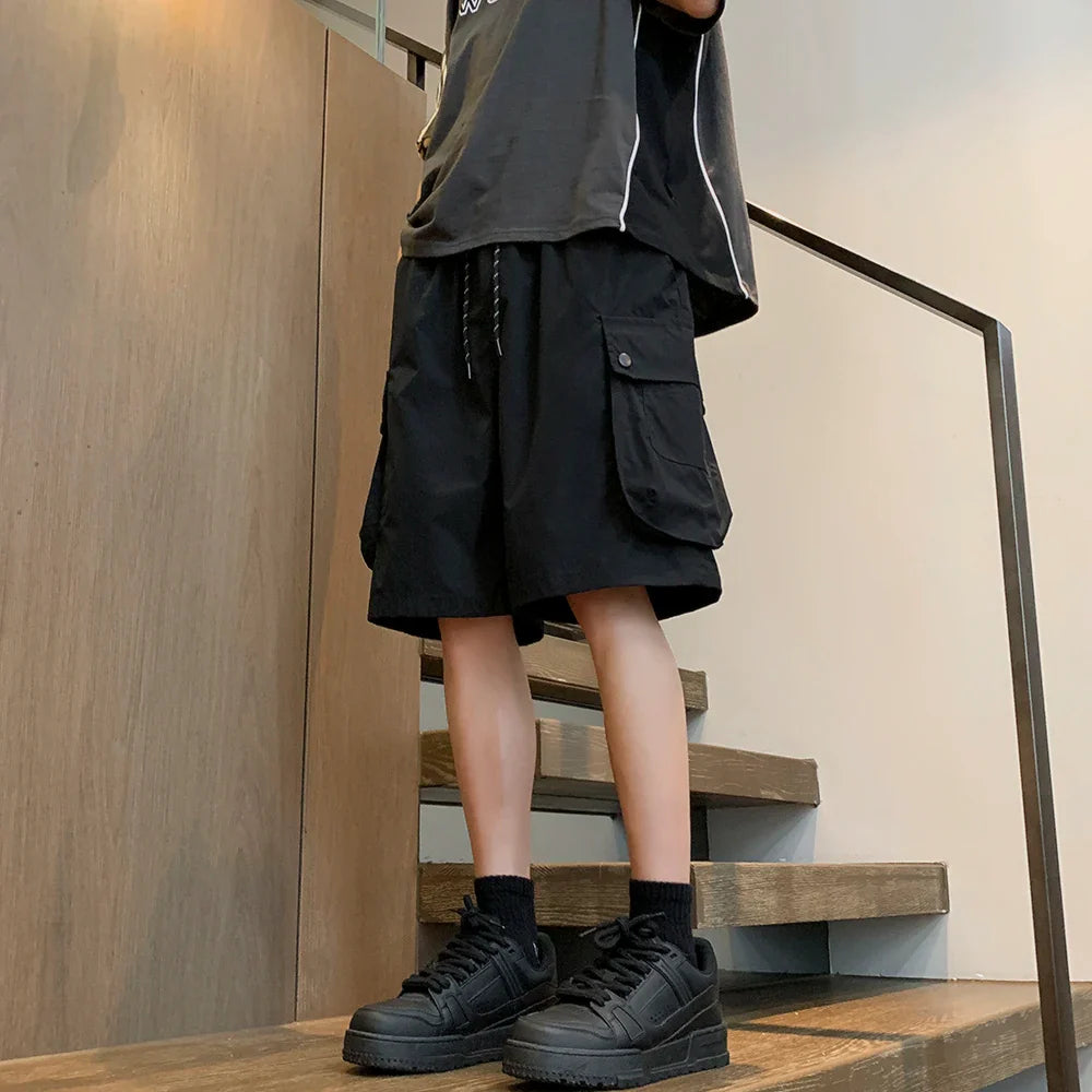 saferido Korean Streetwear Cargo Shorts for Men 2024 Summer Y2K New Multi Big Pocket Retro Casual Loose Shorts Men Versatile Summer Short