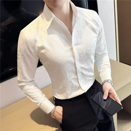 saferido Men Spring High Quality Jacquard Design Casual Long-sleeved Shirts/Male Slim Fit Lapel High Quality Business Shirt Homme