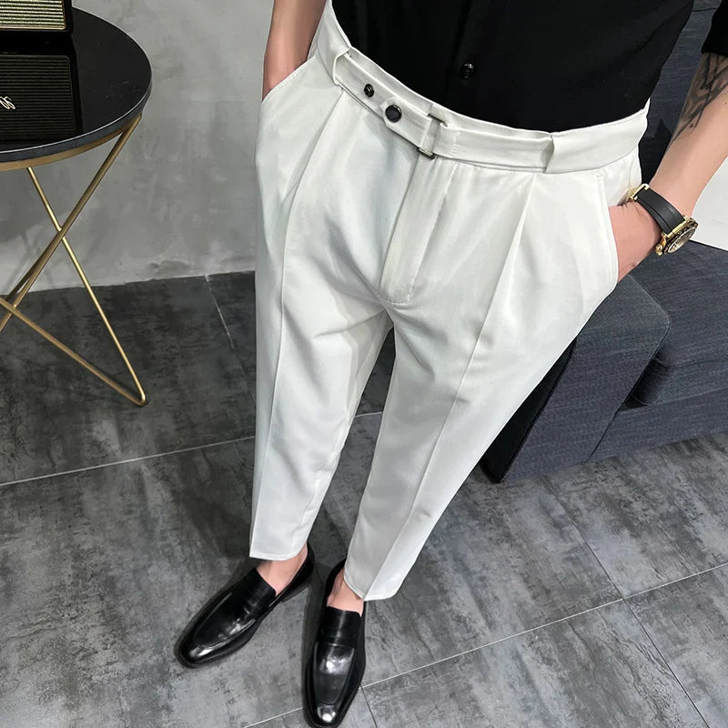 saferido Spring Men Pants Korean Slim Fit Men Casual Ankle Length Pants Streetwear Men High Quality Black Gray Dress Suit Pant Man