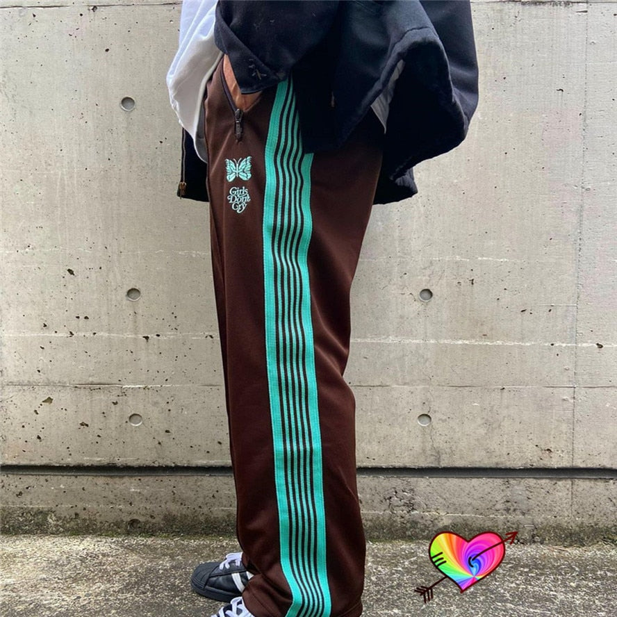 Similar All Black Needles Pants Men Women 1:1 High Quality Embroidered Butterfly Needles Track Pants Straight AWGE Trousers