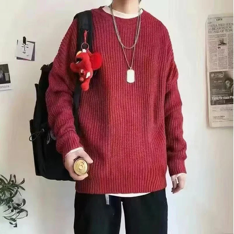 Solid Striped Sweater for Men Autumn Winter Casual O-neck Long Sleeve Pullovers Male Vintage All-match Knitted Jumpers Chic Tops