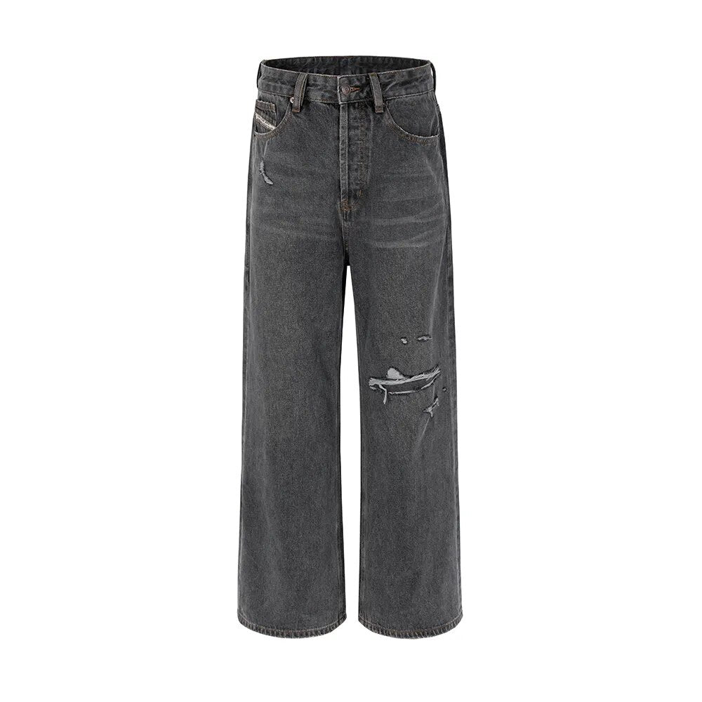 Harajuku Washed Vintage Hole Ripped Baggy Casual Jeans Pants Unisex Y2K Straight Loose Denim Trousers Streetwear Oversize Cargos