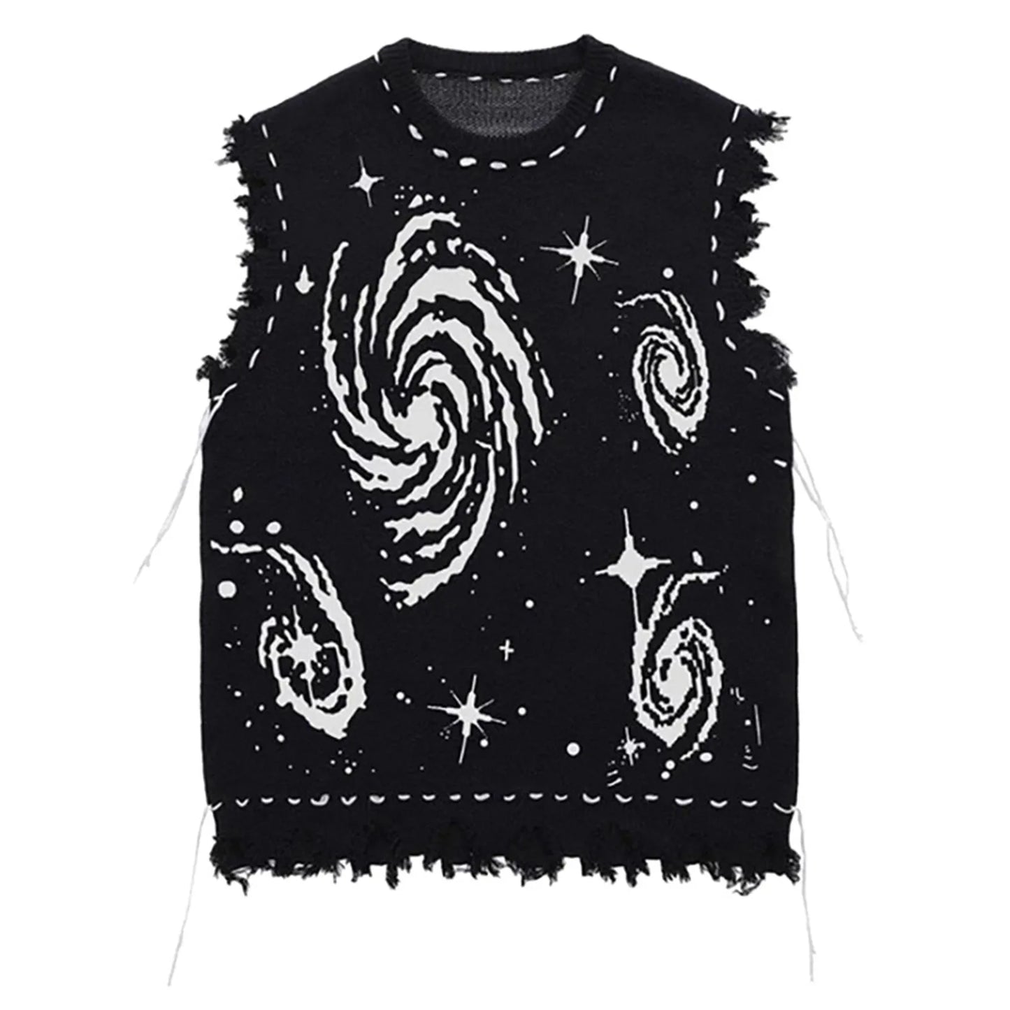 Harajuku Vest Sweater for men Ropa Streetwear BF Tassel Jumper Fashion Casual Knitting Tanks Print Korean Waistcoat vest