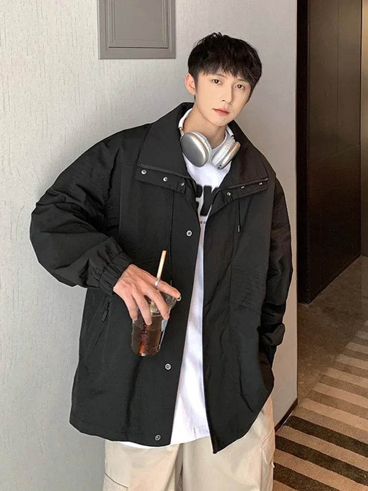 saferido Vintage American style trench coat Men's dark department Men's senior sense fake two-piece jacket outdoor mountaineering coat