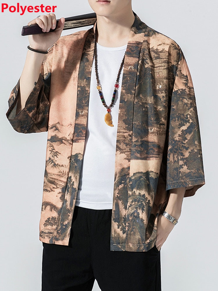Kimono Japanese Costume Men Coat Harajuku Style Tops Japan Haori Cardigan Chinese Traditional Jacket Loose Shirt Yukata Coats