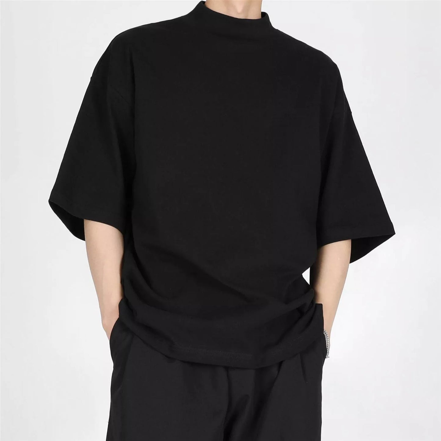 saferido High Quality Luxury Solid Color T-shirt Niche Crew Neck Japanese Short Sleeve T-shirt Men Summer Loose Casual Bottoming Shirt
