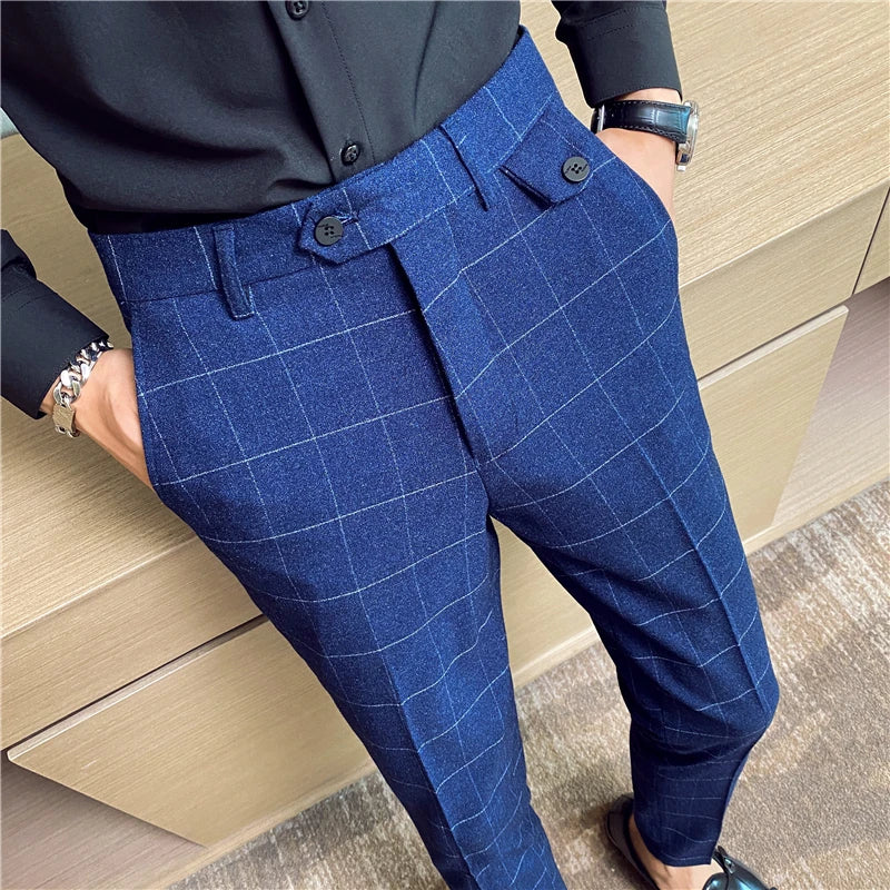 saferido New Fashion High Quality Men Suit Pants Straight Spring Autumn Long Male Plaid Classic Business Casual Trousers Full Length