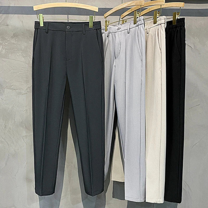 saferido Spring Summer Men Thin Suit Pants Korean Fashion Business Office Streetwear Male Clothing Casual Loose Solid Straight Trousers