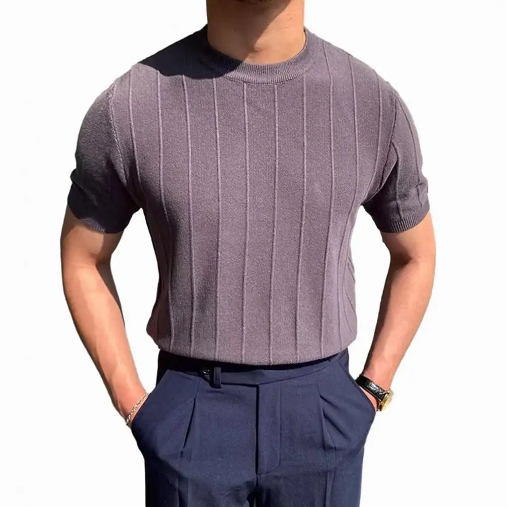 Men Solid Color T-shirt Round Neck Short Sleeve T-shirt Men's Solid Color Slim Fit Summer T-shirt for Fitness Gym Round Neck