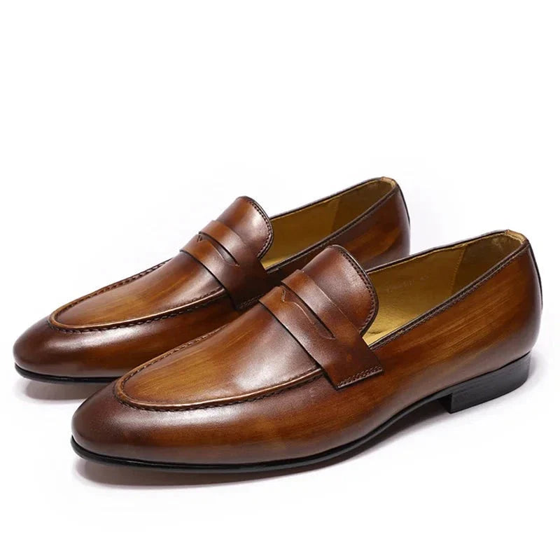 saferido Mens Penny Loafers Leather Shoes Genuine Leather Elegant Wedding Party Casual Dress Shoes Brown Black Shoes for Men