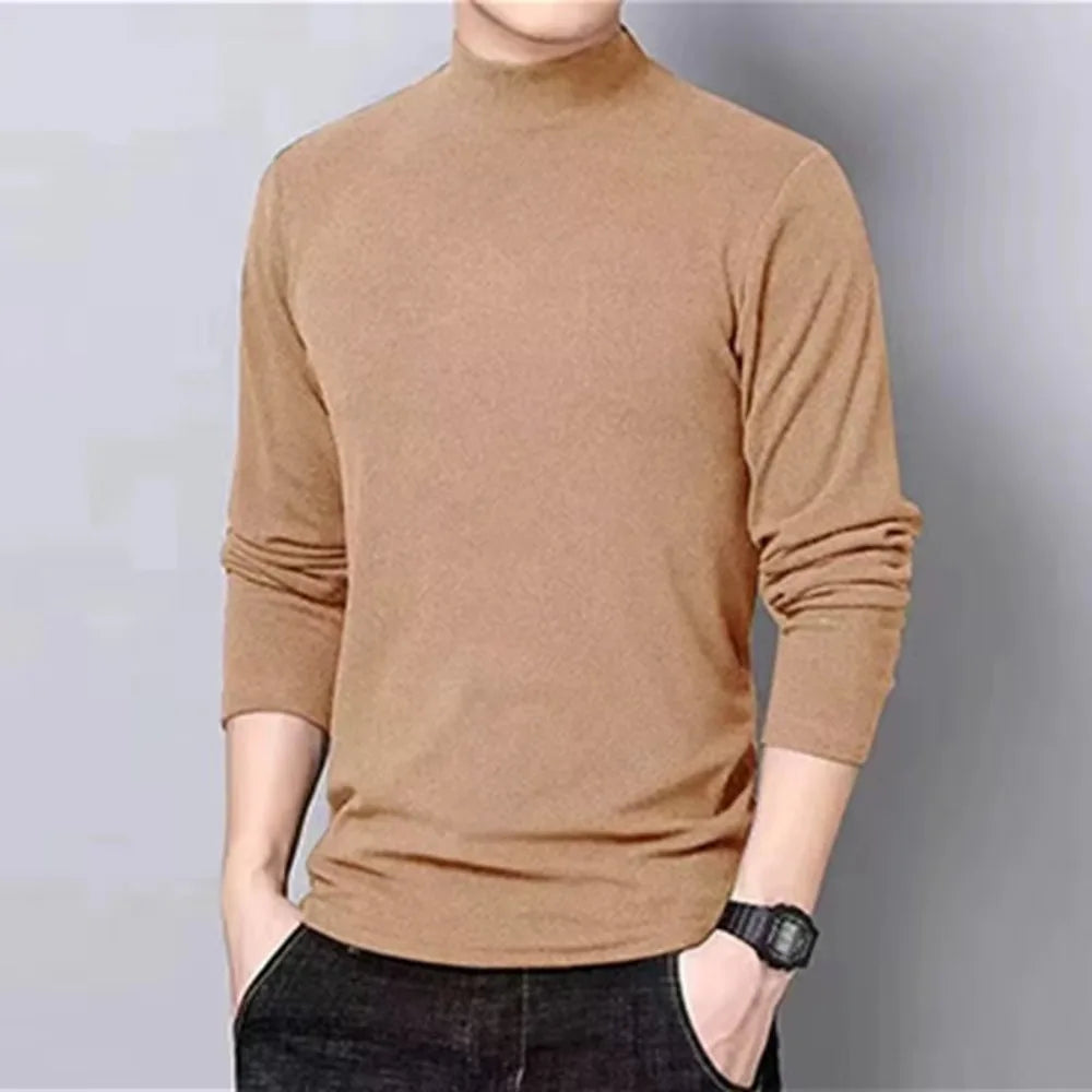 Half high collar bottoming shirt long-sleeved t-shirt men thickened handsome warm lining top