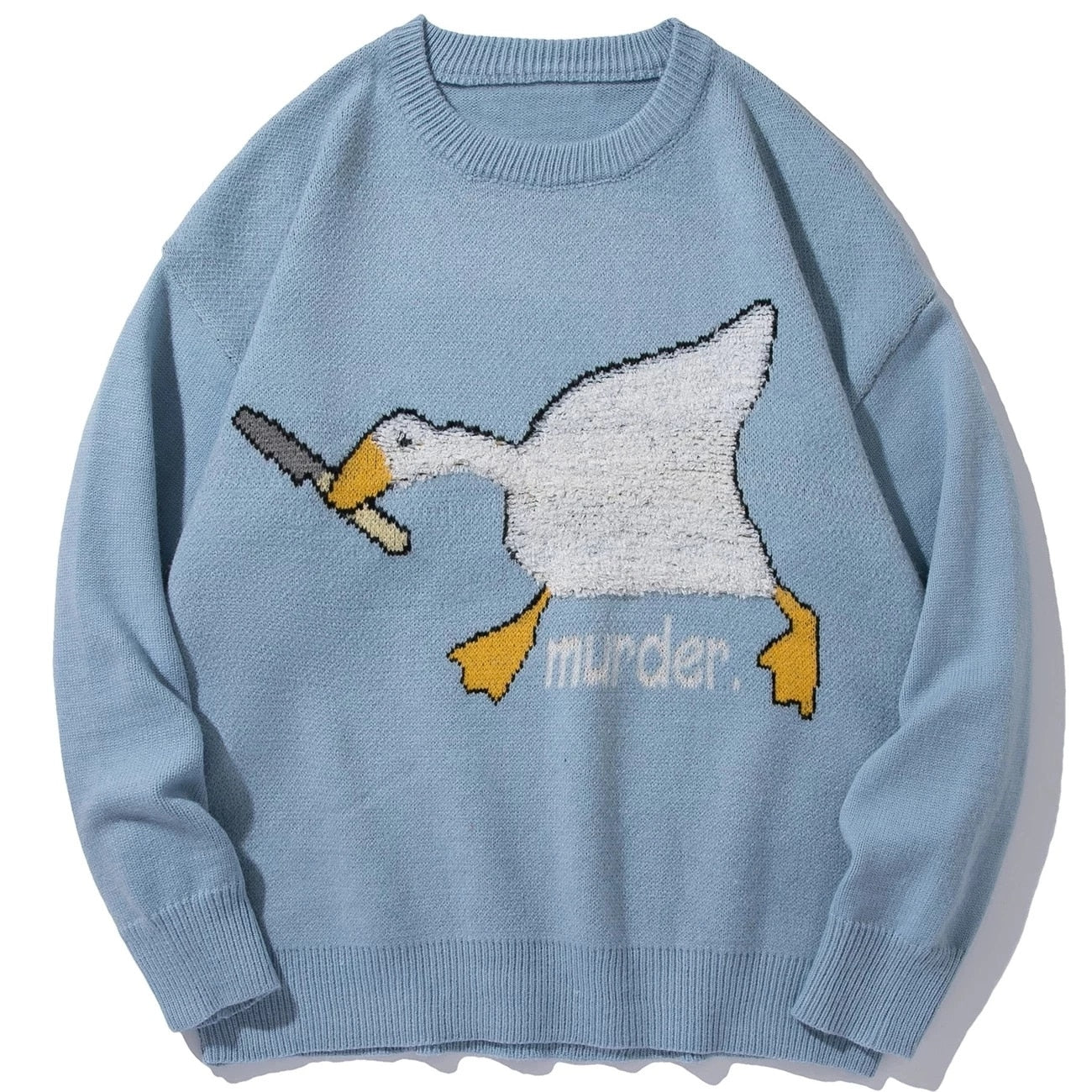 Men Harajuku Sweater Cartoon Spoof Goose Print Pullover Casual O-neck Knitted Top Hip Hop Loose Sweater Couple Streetwear Fall