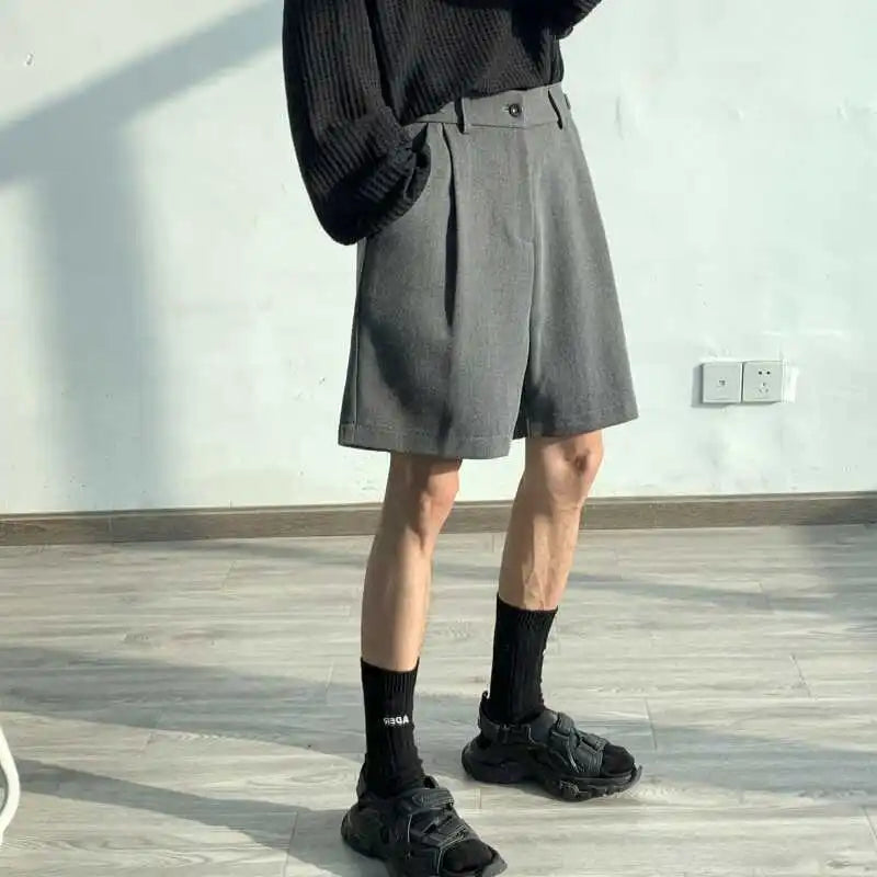 saferido Summer Suit Shorts Men Fashion Social Mens Dress Shorts Korean Loose Business Casual Shorts Mens Grey Black Office Formal Shorts
