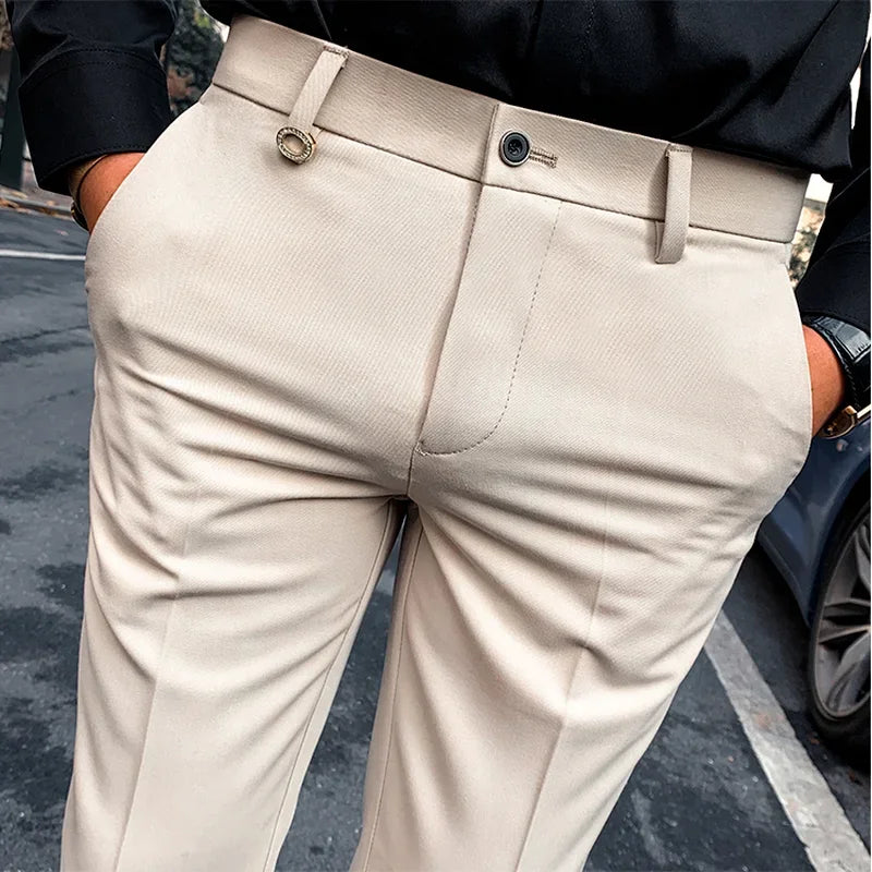 Men's Suit Pants Formal Pants New Stretch Slim Solid Color Straight Dress Pants Fashion Boutique Men's Clothing Ankle Trouser